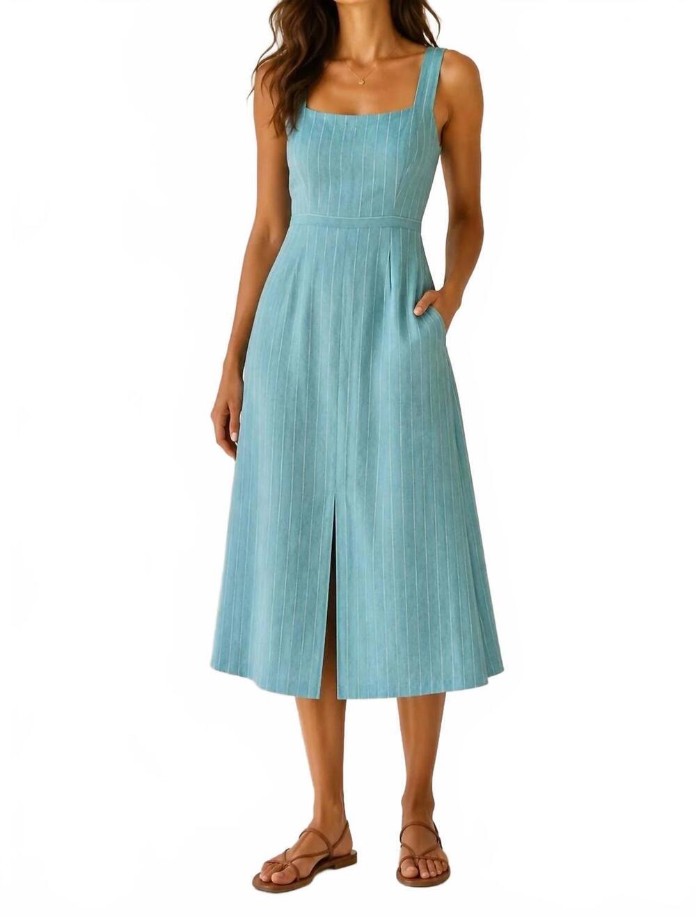 NEW HARIS COTTON lurex striped linen dress in crystal